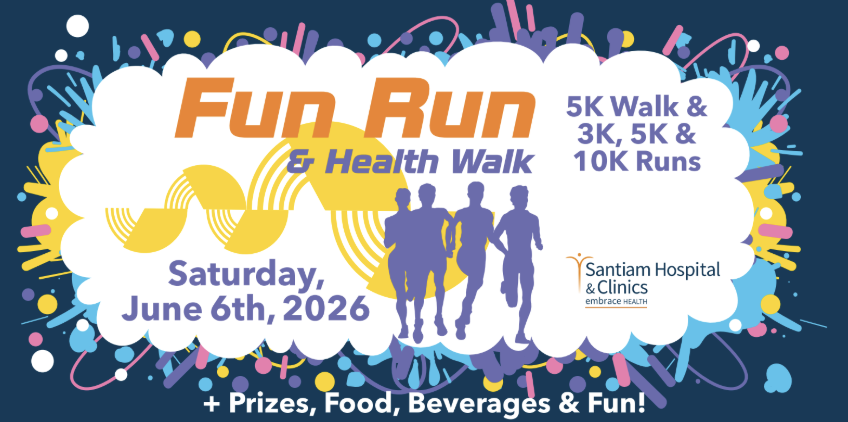 Join us for the Santiam Hospital &amp; Clinics Fun Run &amp; Health Walk on Saturday, June 6 at 8:30 a.m. Sign up today before May 22nd and be part of the fun: shorturl.at/eriKY