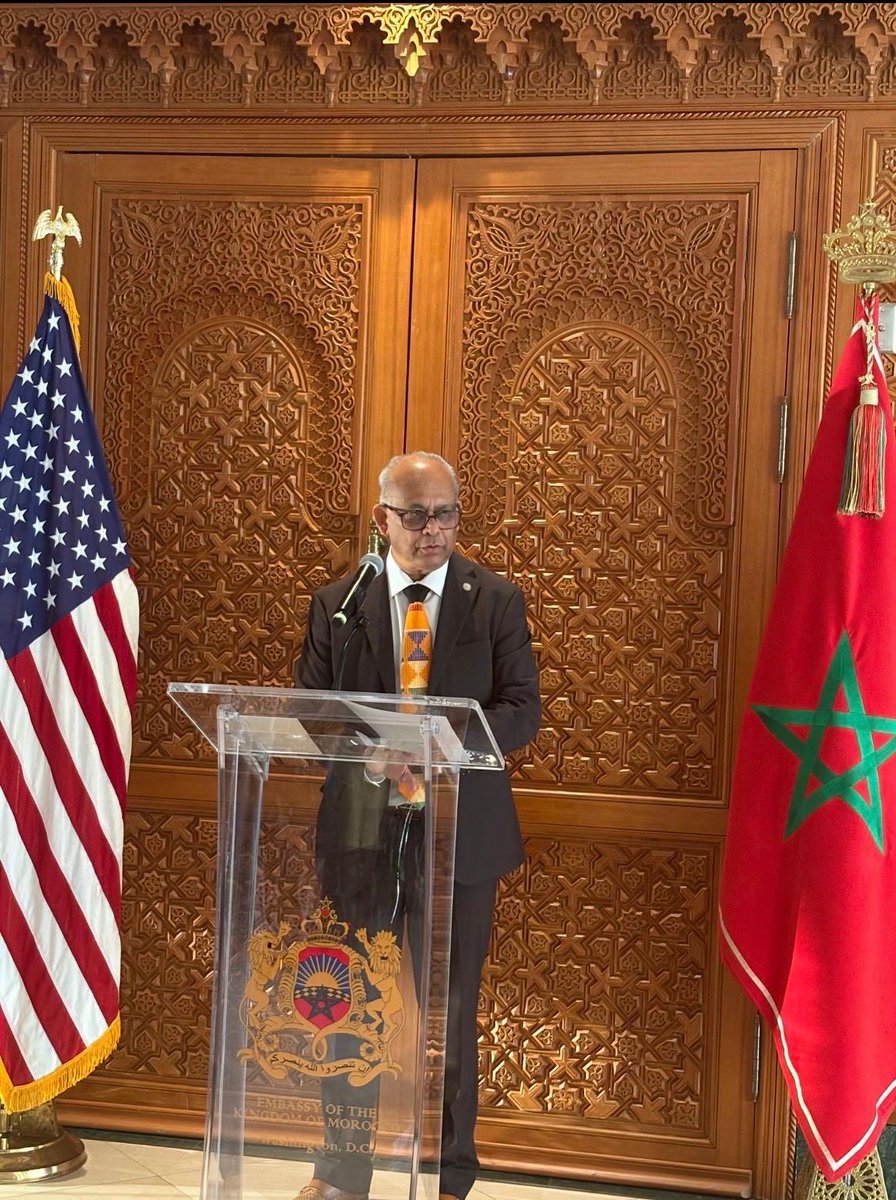 youamrani's tweet photo. At yesterday’s event at the Embassy of the Kingdom of Morocco, OAS Secretary General my dear friend Albert Ramdin eloquently underscored Morocco’s essential role as a bridge between Africa and the Americas.

Anchored in longstanding ties with the @OAS_official, the Kingdom continues to advance a forward-looking vision of dialogue, partnership, and South–South cooperation, where culture, creativity, and shared values serve as powerful vectors of rapprochement between our regions, our people, our futur.