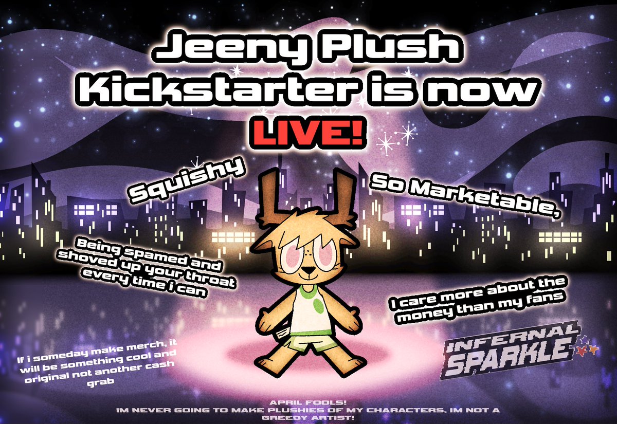 InfernalSparkle's tweet photo. MIDDLIUM : JENNY PLUSH KICKSTARTER IS NOW LIVE!
#furry #originalcharacter #ArtistOnTwitter #ApriFools https://t.co/rHd2q4Yvj1