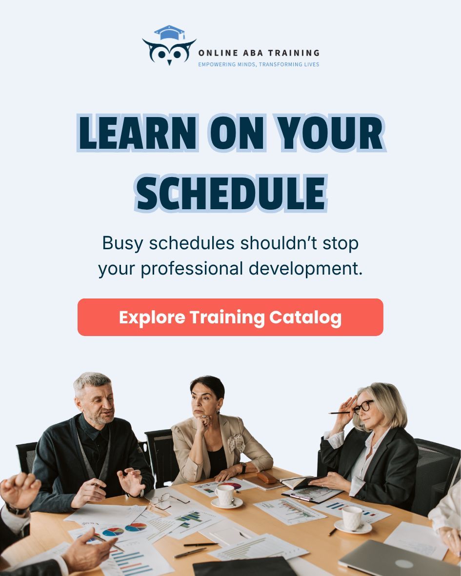 OnlineABACourse's tweet image. Busy schedule? No problem.
Complete your 40-Hour RBT Training or earn PDUs fully online &amp;amp; self-paced.
Learn on your time. Stay compliant.
#ABAtherapy #RBT #BehaviorAnalysis