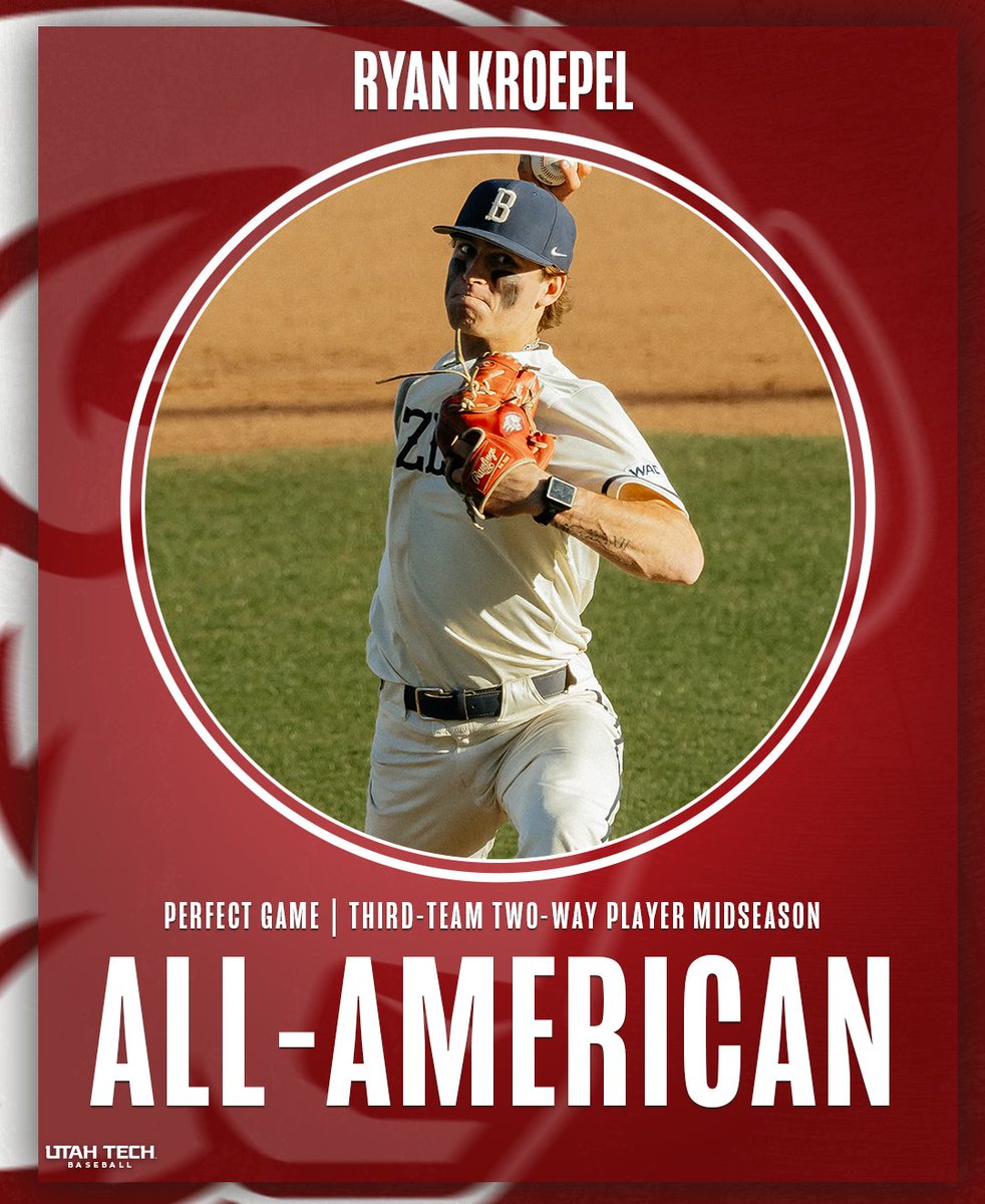 UtahTech_BASE's tweet photo. 2026 @PGCollegeBall Midseason Third Team All-American - @KroepelRyan!
#UtahTechBlazers | #WACbsb https://t.co/q3wnOhbyfl