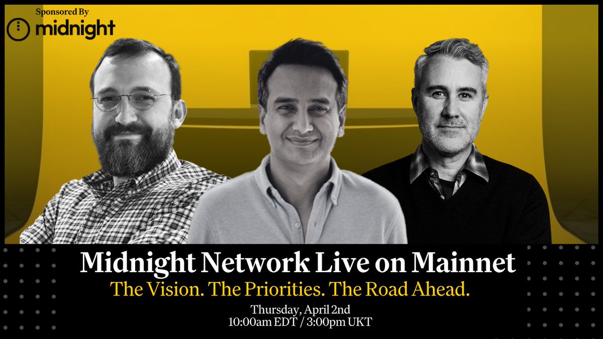 What does the 4th generation of blockchain actually mean? We'll be live with <a href="/MidnightNtwrk/">Midnight</a>, <a href="/IOHK_Charles/">Charles Hoskinson</a>, <a href="/F_ZK_Now/">Fahmi S.</a>, and Mike Ward on Thursday at 10:00am EDT to break it all down.

Leave us a question and get them answered on the livestream! 👇