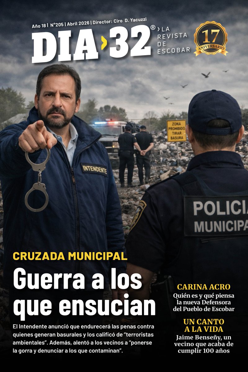 📣 ¡Ya salió la 32 de Abril 2026!

🚯 Sujarchuk prometió “mano firme” contra los que ensucian y contaminan

👤 Quién es y qué piensa Carina Acro, la nueva Defensora del Pueblo

💯 Un siglo de vida: Jaime Benseñy, el vecino que acaba de cumplir 100 años

👉 dia32.com.ar/secciones/arch…