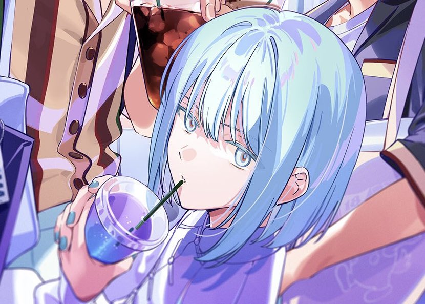 Spica29mn's tweet photo. きにゃのかき氷すごい色だな…と思ってたけど、そういえばカセット絵でも同じ色味のドリンク買ってて、今スト読み直して気づいたけど、これ「マスターに買ってもらった万華鏡の色」なんだ……あ…………ワ…………………… https://t.co/cFRZNxNuBV