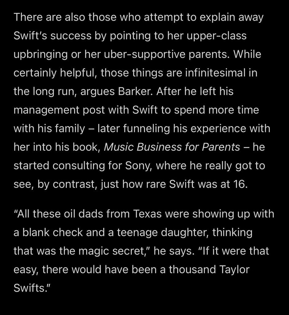 swifferupdates's tweet photo. 💬| "All these oil dads from Texas were showing up with a blank check and a teenage daughter, thinking that was the magic secret," he says. "If it were that easy, there would have been a thousand Taylor Swifts!"

- Rick Barker comments on his time consulting for Sony and hits back at Taylor’s detractors trying to pinpoint her success on her supportive parents