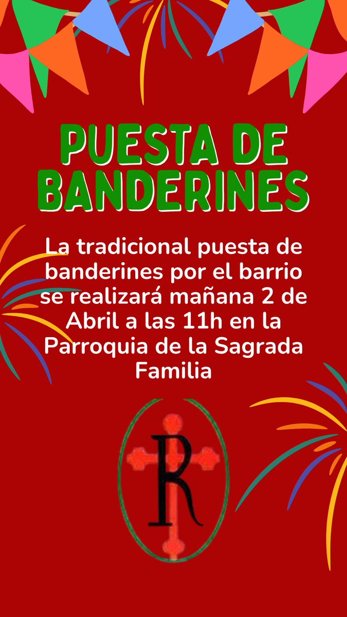 Mañana a las 11h en la <a href="/SagradaAvila/">Parroquia Sagrada Familia Ávila</a>, dará comienzo el engalanamiento de las calles del Barrio, para celebrar el próximo Domingo la alegría de la Resurrección del Señor. Todos los que queráis participar, nos vemos a las 11h en la Parroquia. #Ávila #SomosDelResucitado