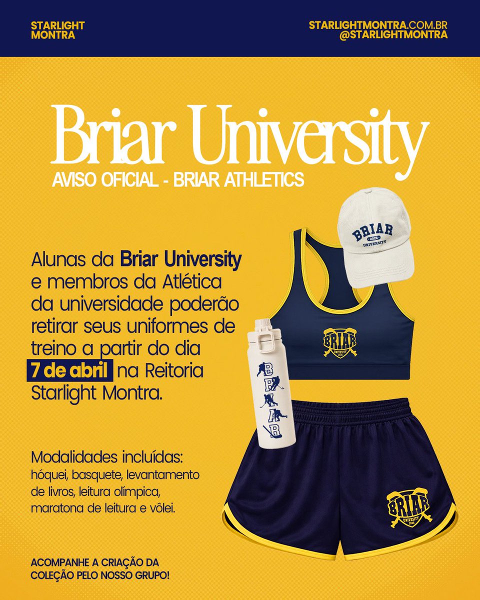 starlightmontra's tweet photo. Briar University informa data da retirada dos uniformes de treino! https://t.co/G5Ff2kE4G2