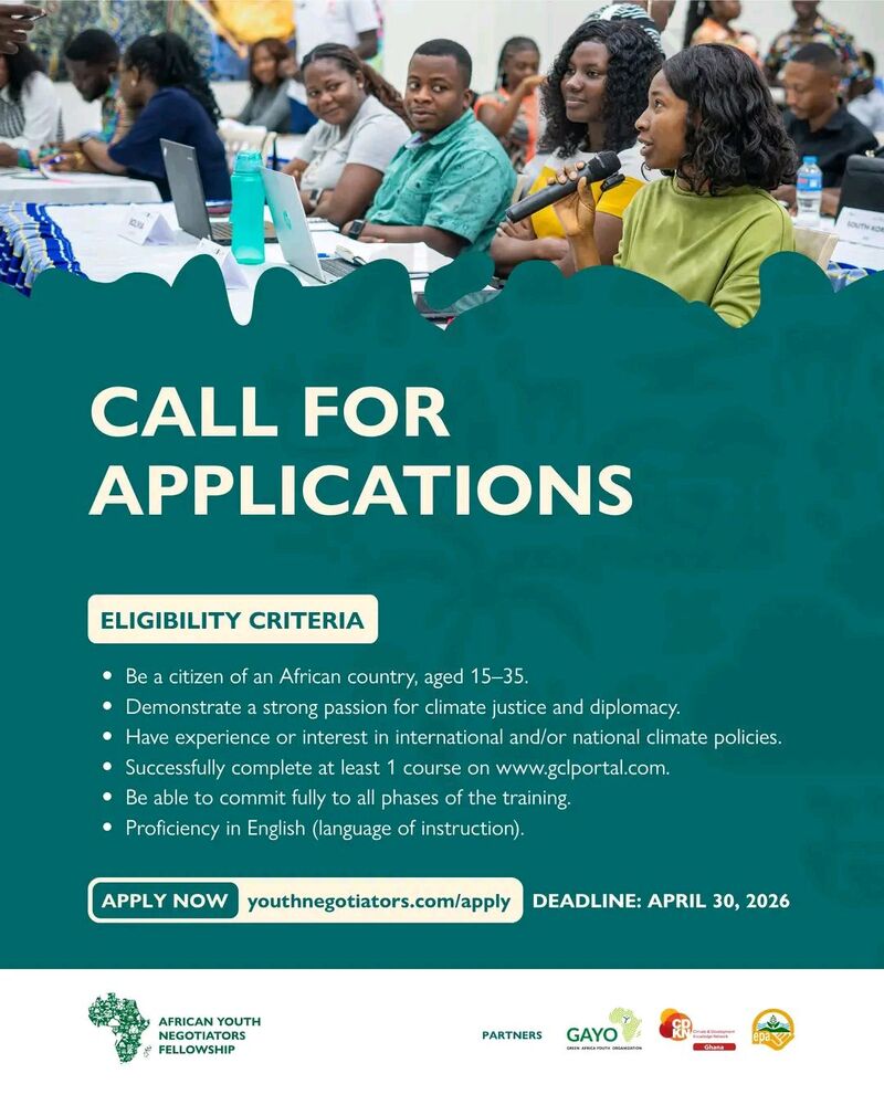 opportunitiesfy's tweet image. 🌍 AYNF Fellowship 2026 for African Youth!
🧠 Learn climate policy &amp;amp; negotiation
 🤝Get mentorship + global exposure
 🚀Engage in COP31 processes
📅 April 30, 2026
🔗 wp.me/p23f03-b3m
💡 Tip: Complete Climate Science 101 first!
#Fellowship #ClimateAction #Africa