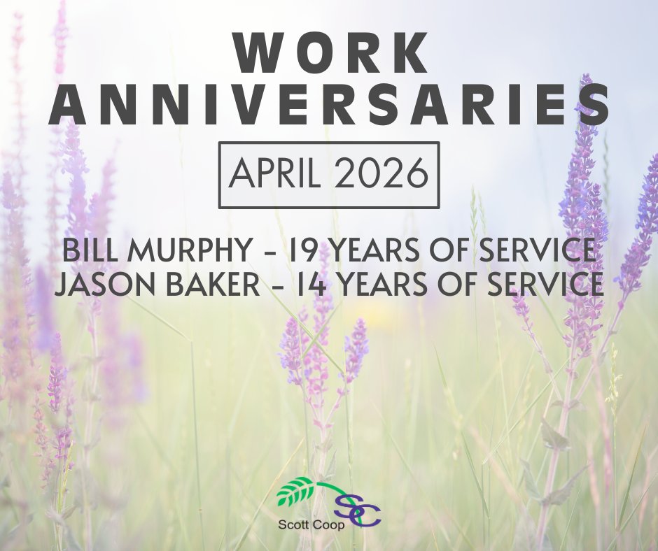 Congratulations to our employees celebrating work anniversaries with us this month! #ScottCoop