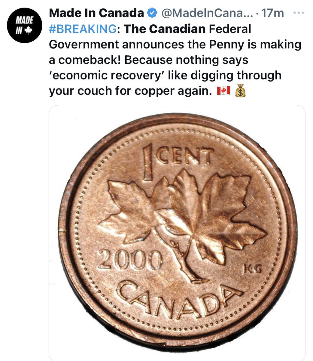 🇨🇦から、おはようございます🤗
⚠️エイプリル・フール⚠️
カナダで廃止された1セント硬貨（≒1円）が復活する⁉︎というフェイクニュースが出回っていました。信じる人が多かったのか、すでに削除されたようです。かくいう私も一瞬「おっ⁉︎」となりました😂
