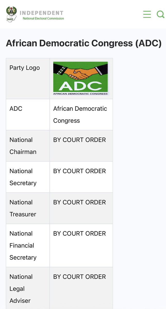 NigNewsDirect's tweet image. BREAKING NEWS: INEC has officially updated its website and removed all ADC David Mark-led NWC.

#nigeriannewsdirect #newsdirect #INEC #ADC #nigeriannews