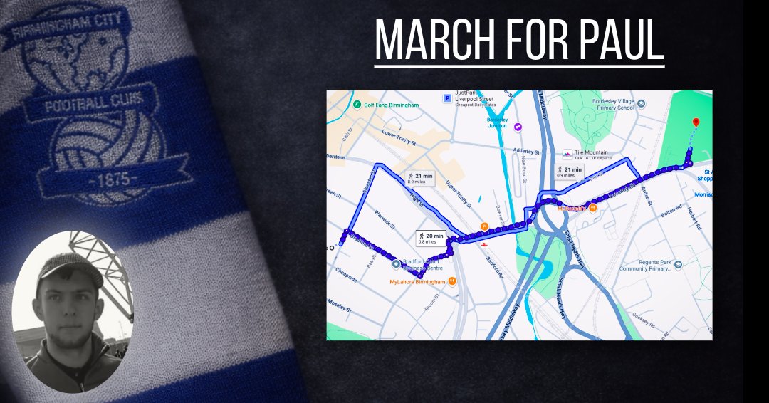 March for Paul 💙

For those joining us on Friday, please see timings below:

1:15pm–1:30pm – Diggity’s (St. Anne’s, Digbeth)
1:45pm – McDonald’s Island
2:00pm – Wreath laying at St. Andrew’s

Let’s come together to honour Paul and support his family in a respectful way. The