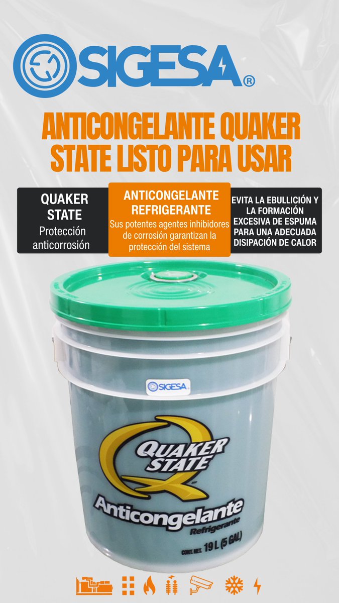 BuildingSigesa's tweet image. Quaker State Anticongelante 19L listo para motores diésel. Protección seria contra sobrecalentamiento y corrosión. No más mezclas peligrosas.
#QuakerState #Diesel #sigesa #sigesabuilding