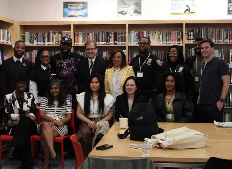 NYPDPSA5's tweet photo. PSA 5 Youth Officers PO Jones and PO Bynoe visited Park East high school to share insights about their careers. They discussed their paths, training, and roles; focusing on engaging with the youth community. Thank you to our Explorers who assisted with Explorer recruitment. https://t.co/e1A8h30Q7W
