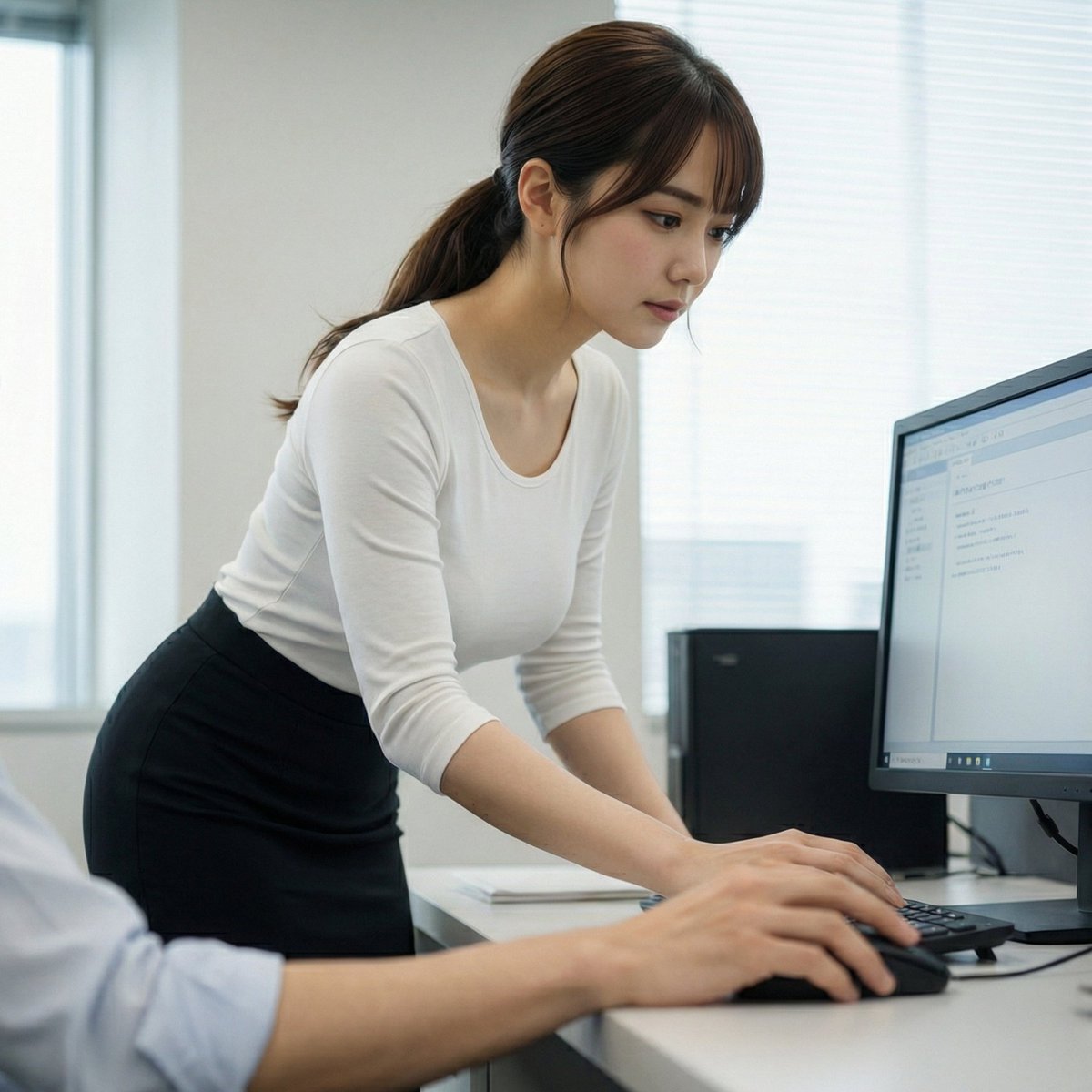 優しくお仕事教えてくれます。 新入社員の皆さん、今日もがんばろう! She kindly teaches the work. New ...