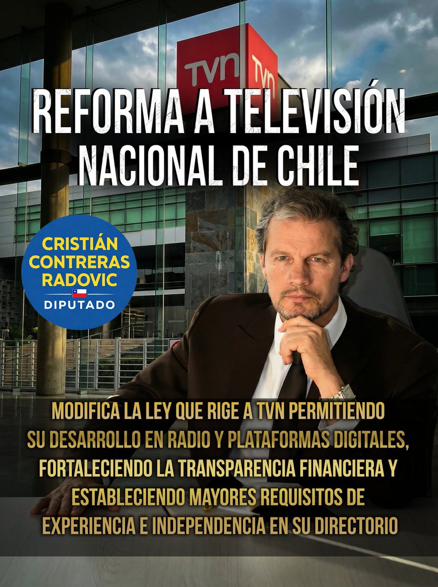 CCRadovic2012's tweet image. 📉 #TVN cerró 2025 con pérdidas por más de $15 mil millones. Por eso impulsé una Reforma Constitucional a TVN, entre uno de mis 11 proyectos de ley, para:
📡 Modernizar el canal
📻 Expandirse a radio y plataformas digitales
📊 Mejorar la transparencia
🧑‍⚖️ Fortalecer su directorio