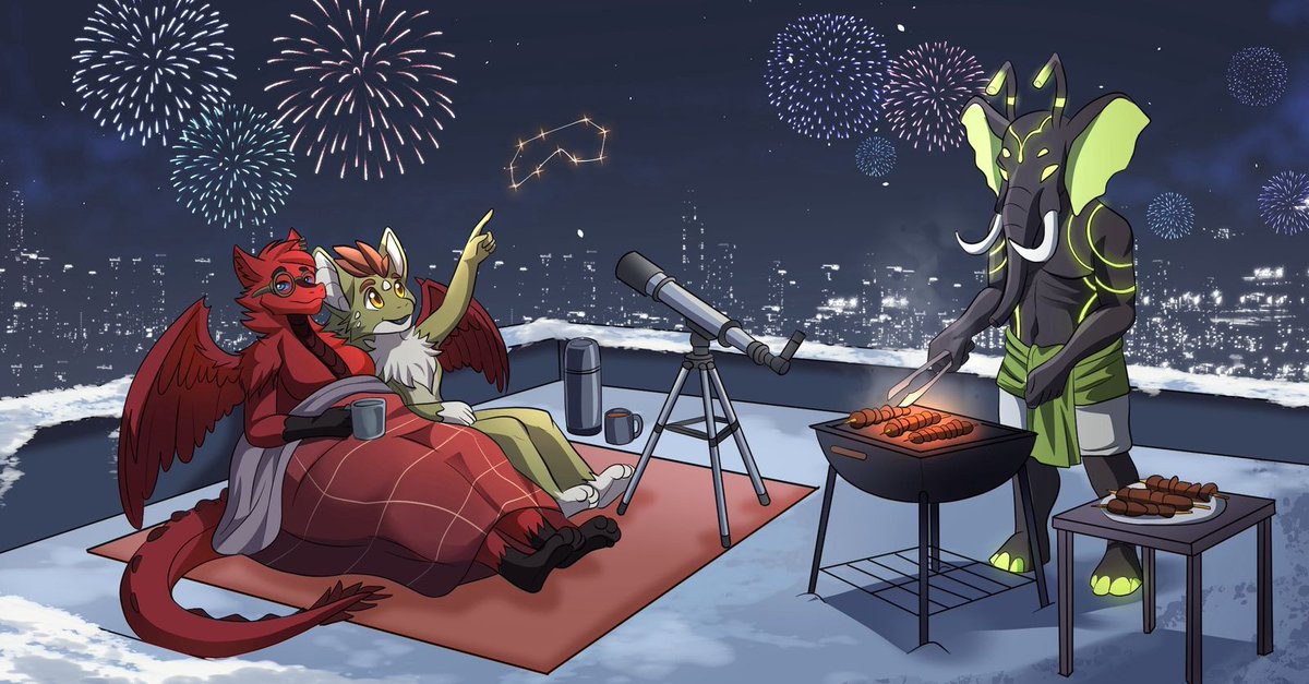 aria__bennett's tweet photo. Quiet New Year spent above the city wrapped in blankets watching constellations form between fireworks warm food on the grill and even warmer company. The piece was a collaboration with friend welcoming the year together.

#rooftopvibes #winternight #commissionedart https://t.co/QELBprSadW