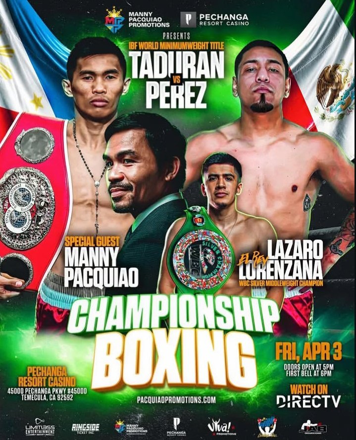 AJArietaPH's tweet image. Team Taduran ⏭️ Pechanga Resort Casino 🏆Third world title defense 

Will @Oscalito6 come to the venue?
#TaduranPerez #MPPromotions #Limitless #UKCElorde