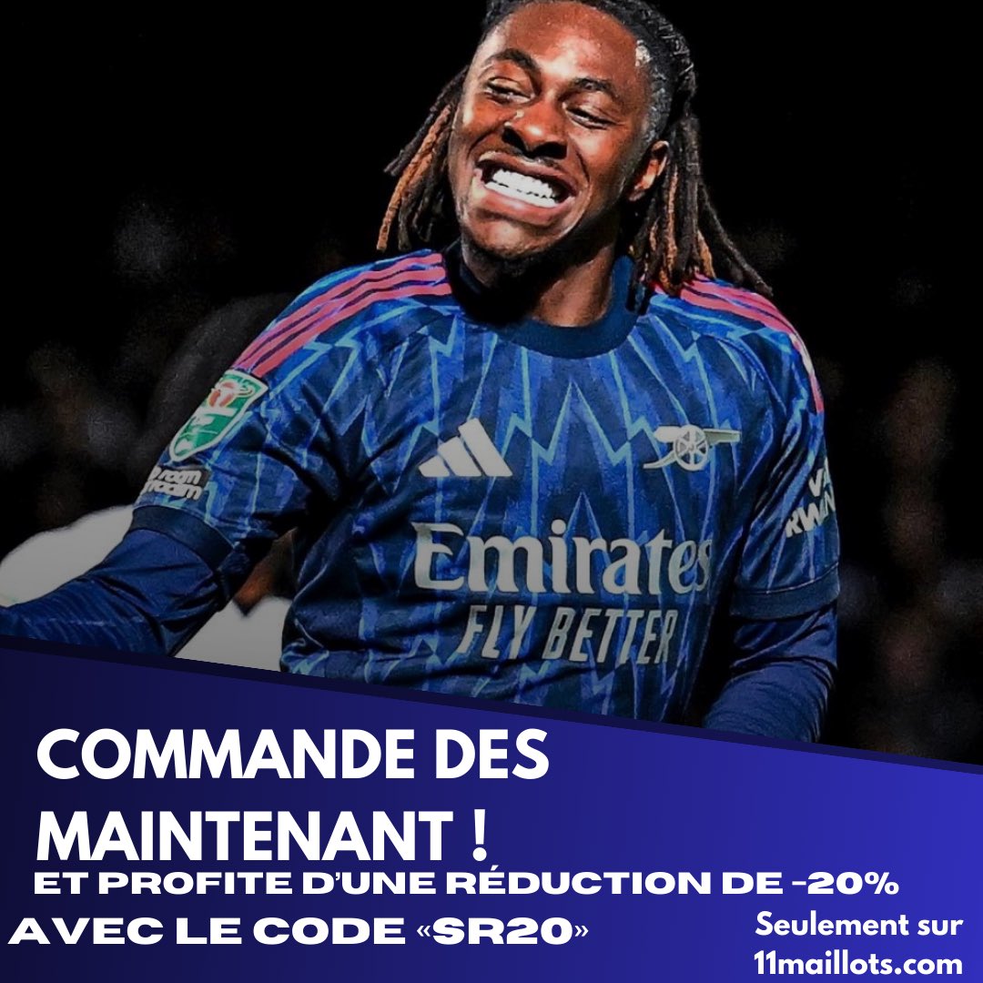 11maillots's tweet photo. 🔵 Le nouveau maillot d’Arsenal est là !
Disponible dès maintenant sur https://t.co/6LRsxaRbES avec -20% grâce au code SR20 ⚡ https://t.co/v1QG4I5ZeG