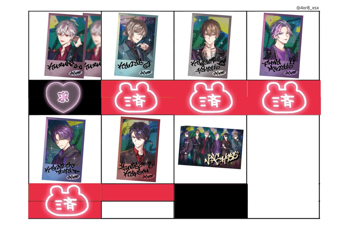 x_aaa_chamu_x's tweet photo. 〘 交換/仮約束 〙
にじさんじ VACHSS THE TAKE OVER ランダム 缶バッジ/ チェキ風カード

〚求〛 求のスタンプの方
〚譲〛 空欄

✧ OSにて缶バ25・フォトカ30購入済。
✧ 缶バ＞チェキの仮約束優先
✧ N⇔N、R⇔R同士の交換

検索から引用元にお声かけよろしくお願い致します🙏 https://t.co/SjAmWgFWeU