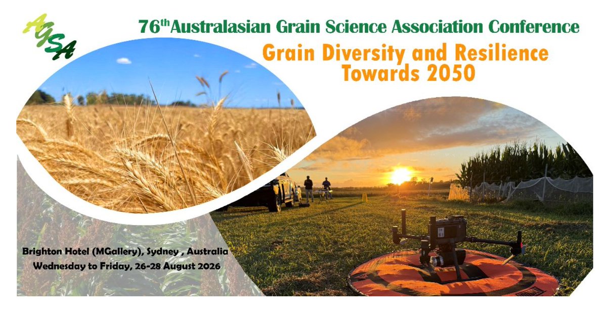 ausgrainscience's tweet photo. 🌾 The website is now live for the 76th Australasian Grain Science Association Conference: Grain Diversity and Resilience Towards 2050!

Abstract submissions are open:
🗓 Deadline: 1 May
🎓 Student Attendance Award Applications: 1 May
🔗 Submit here: https://t.co/f4jL91pyXO https://t.co/JXXZ0f5ber
