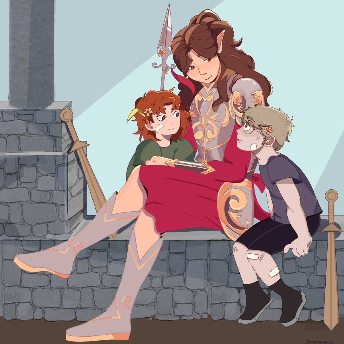 chaerryberryz's tweet photo. doomed siblings and the best mentor in all of the kingdoms (i can’t draw kids, spare me) #Nominalfanart #katiegobrrfanart #heygraeciefanart #BannerfallSMP https://t.co/c0NjpnKHaX