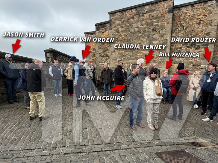 TMZ's tweet photo. We've ID'd another legislator in the Edinburgh Castle crowd ... Michigan's Rep. Bill Huizenga is the guy in the blue jacket sitting against the wall. His spokesman told local outlet, Michigan Advance, what we'd already heard about this being a "long-planned, House Ethics approved" trip to meet with foreign dignitaries. They left out the part about YOU paying for it, while the partial government shutdown continues.