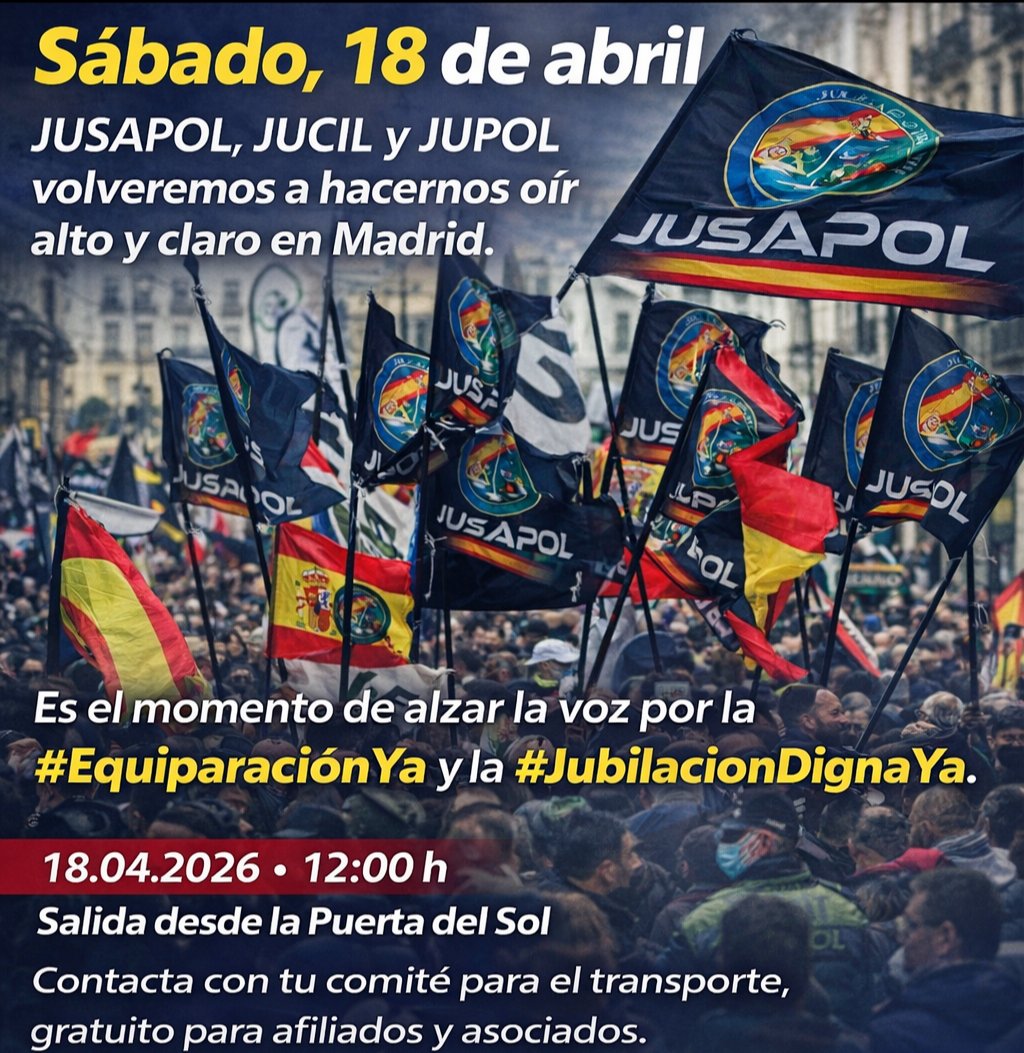 pedrinmatita1's tweet photo. El día 18 de abril, Madrid, debería de ser una fiesta, si no fuera porque la #FFYCCSE no están para fiestas, si no para lograr derechos INHERENTES y por ende, más seguridad para la Sociedad 🇪🇦

Os pedimos a todos los ciudadanos máximo apoyo en esta manifestación. 

#18AMadrid #ProfesionDeRiesgoYa #EquiparacionYa 

Gracias.