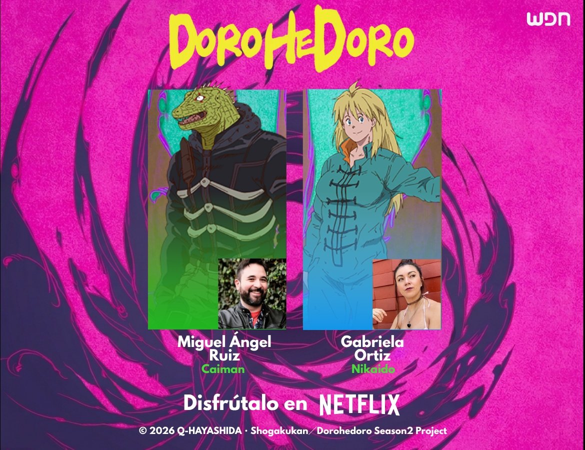 La dupla más desenfrenada del anime está de regreso 💥🤘🏻
¡Disfruta la segunda temporada de #Dorohedoro con doblaje en Netflix! ♥️
🐊<a href="/PilgrimMcfly/">Miguel Ángel Ruiz</a> es Caimán
🐊@gabriellaorh es Nikaido