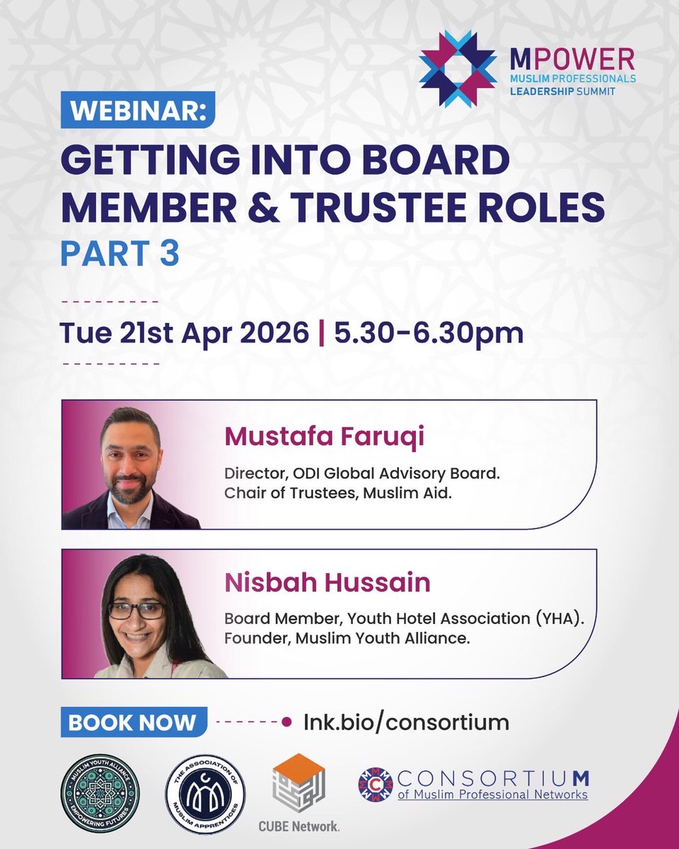 CubeTweeting's tweet photo. 📈 Getting into Board Member &amp; Trustee Roles - Part 3

✅ Have you ever thought about becoming a Board Member or Charity Trustee?

✅ Are you a professional keen to give back beyond the 9-5 at a strategic level?

🗓️ Tue 21 Apr
⏰ 5.30 - 6.30pm
📍Online
🎫 https://t.co/qBEJriHhVD https://t.co/dv91iyAt2h