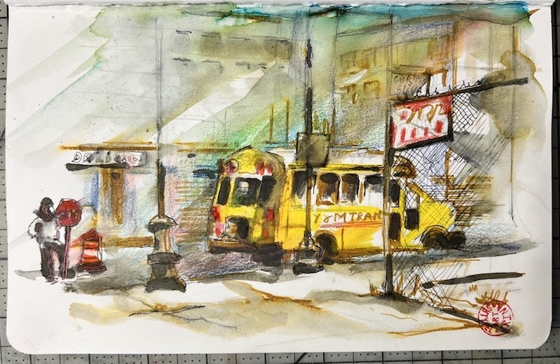 nikiraa's tweet photo. Street scene in South Brooklyn. #sketch #ink #pen #sketchbook #artistontwitter https://t.co/neOpJ9xW73