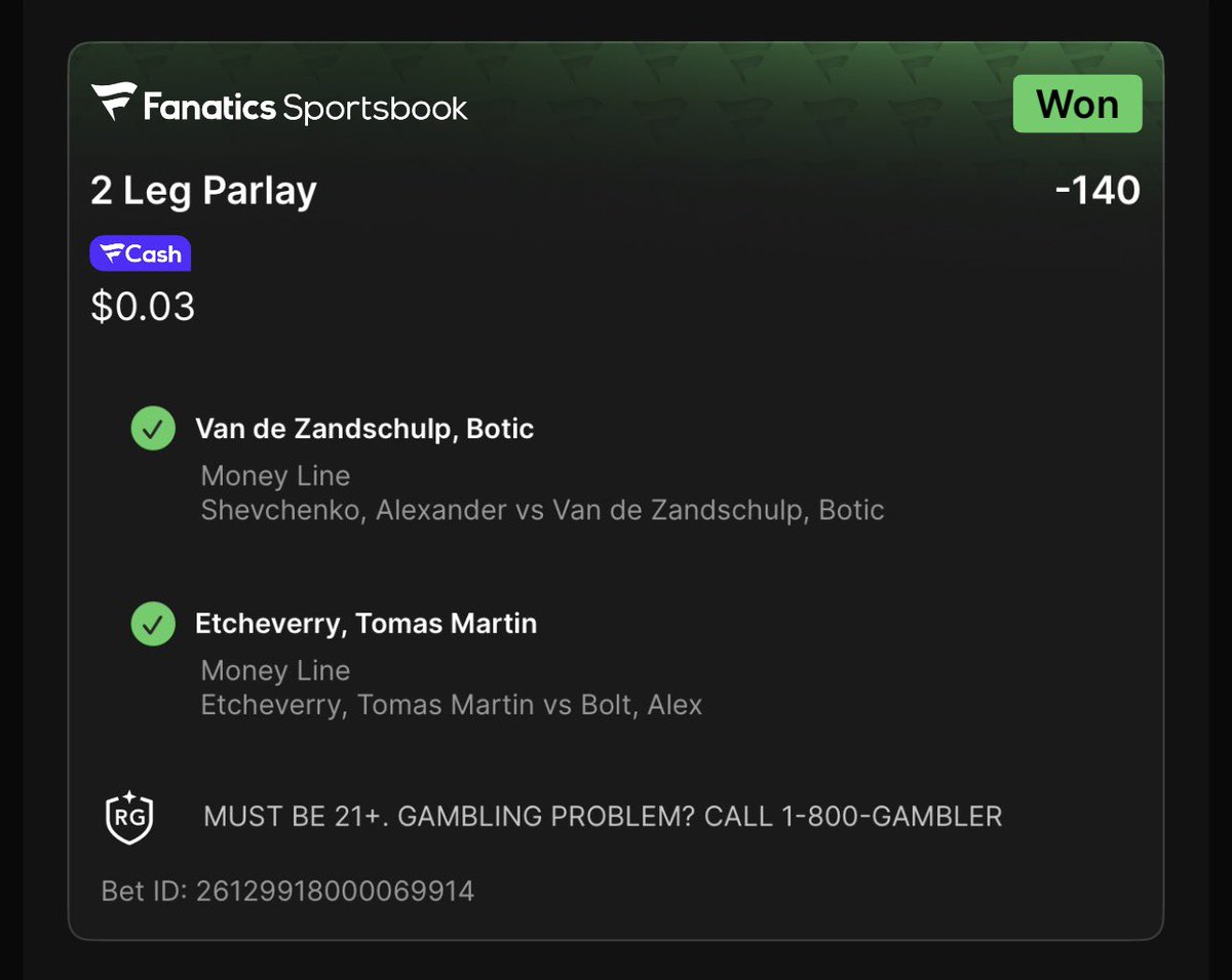 AKhan03's tweet photo. CASH IT โ
๐พ
Van de Zandschulp + Etcheverry -140๐ฐ๐ฐ
Link๐to subscribe for ALL plays๐ฎ
https://t.co/fbJuF8cwKQ
#GamblingX | #GamblingTwitter |
#ATPHouston | #ATPBucharest https://t.co/b67DJz2BuM