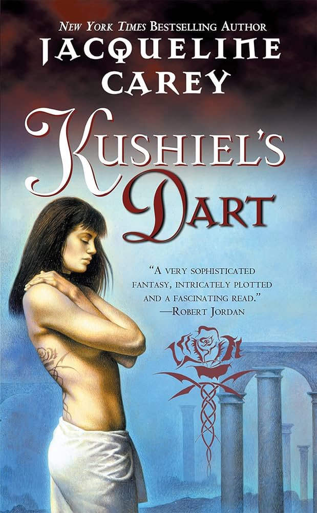 adoringjem's tweet photo. I was trying to find Kushiel’s Dart to download onto my e-reader, and I’m crying bc they updated the cover for it to look like a modern romantasy 😭 https://t.co/tZziCogDBa