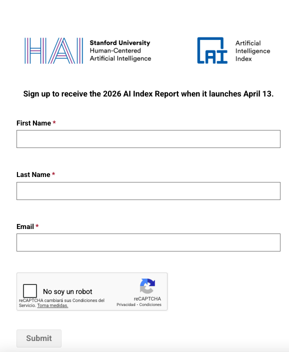 Ya pueden registrarse para ser los primeros en recibir el "Artificial Intelligence Index" de la Universidad de Stanford. 

Saldrá el 13 de abril, estén al pendiente. 

Les dejo el link para registrarse y recibirlo en sus correos. 
signup.e2ma.net/signup/2019716…