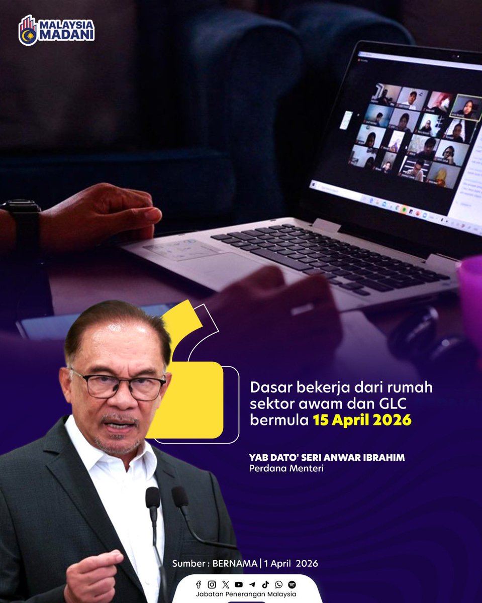 JPenerangan's tweet photo. Sektor awam &amp; GLC mula BDR 15 April ini. 🏠

Langkah proaktif tangani krisis tenaga global! 🔋🚀

#RancakkanMADANI
#MADANIBekerja
#TaatSetia
#JabatanPenerangan https://t.co/qcKkARsh72
