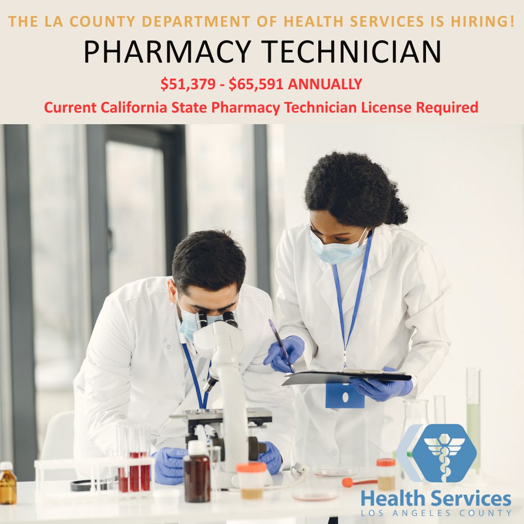 LACountyDHR's tweet image. The LA County Department of Health Services is hiring a Pharmacy Technician. Apply now: bit.ly/4m5KykF #lacounty #careers #jobhunt #jobsearch #hiringnow #losangeles #countyjobs #jobseekers #nowhiring #jobs #hiring #pharmacytech #pharmacytechnician #healthservices