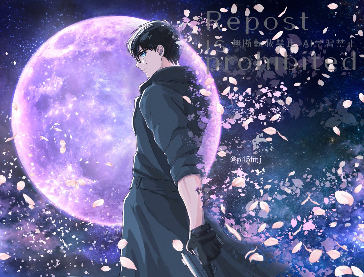 桜吹雪　　
#ピンクムーン　
#奥村雪男 #青の祓魔師 #青エク