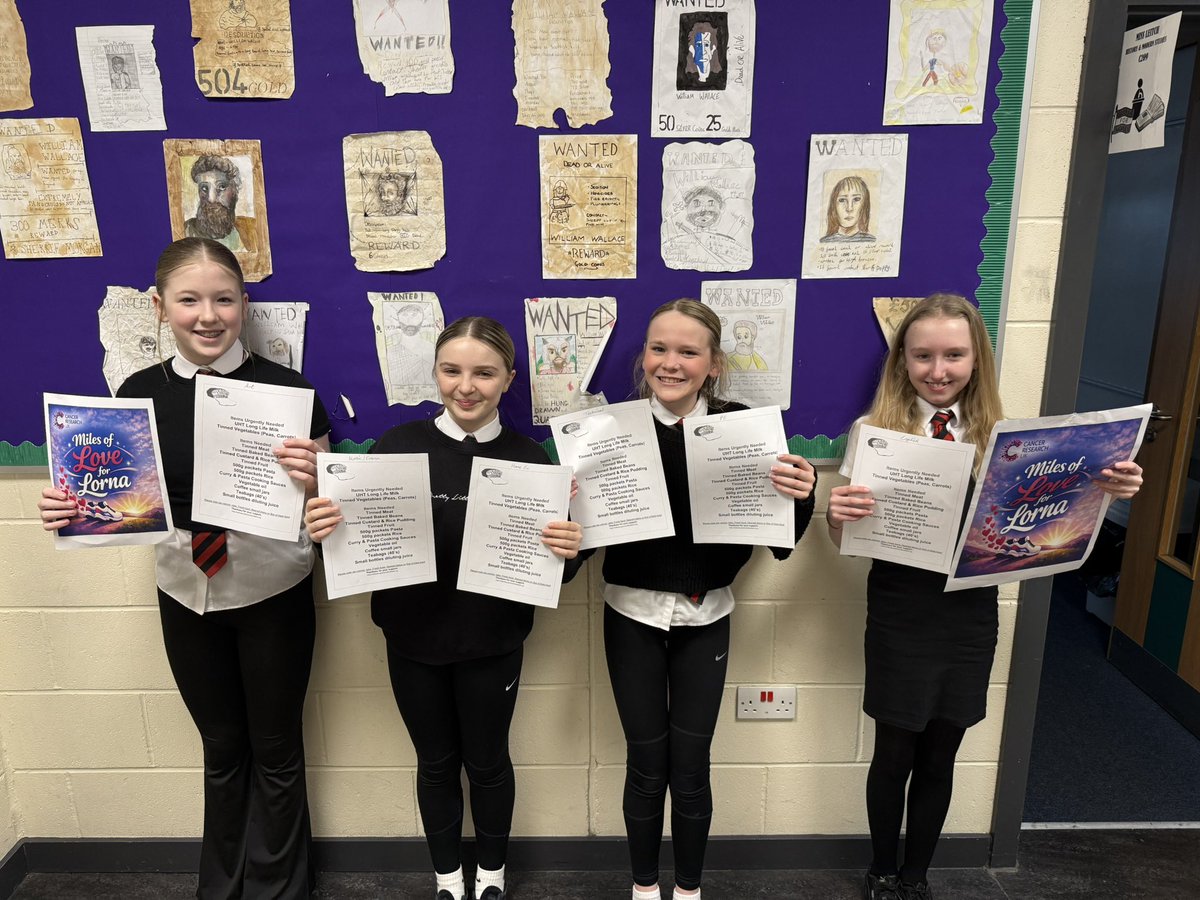 HermitageSocSub's tweet photo. 🌟 Exciting news from our S6 Charity Ambassadors! Tomorrow is non-uniform day remember to bring £1 for @CR_UK and a tin or item for Helensburgh and Lomond Foodbank. Thanks to our S1 helpers for spreading the word today! @HermitageAcad #UNCRCArticle24 #Ambition #Respect #Equity ✨ https://t.co/L1cQQNDRop