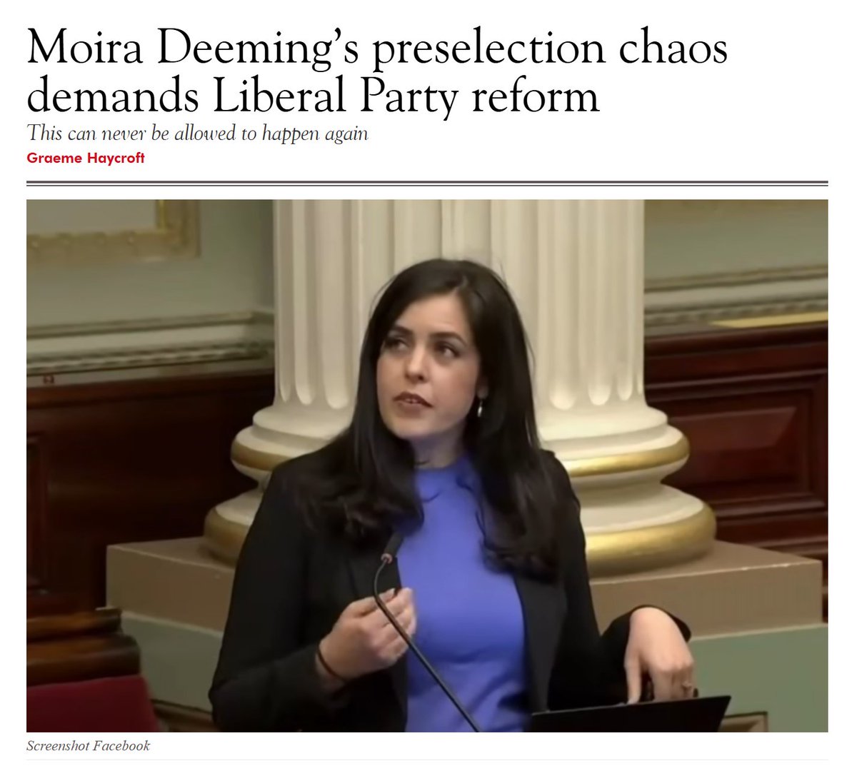 SpectatorOz's tweet photo. Never, in all my 45 years of experience inside the Liberal Party, have I witnessed a disgraceful, public humiliation on this level.

It is my opinion that what happened in Moira Deeming’s preselection exemplifies the factional warfare that threatens to destroy Australia’s greatest conservative movement.

Consider this, in late November, Jess Wilson and Liberal leadership will ask Victorians to trust them with the Treasury.

Following the events over the weekend and on Monday, most conservatives wouldn’t trust them to watch their Easter eggs let alone the Treasury benches.

Article | https://t.co/lemzpIaSmT