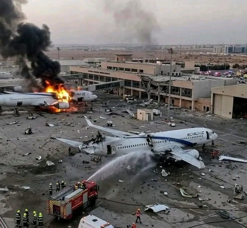 اسرائیل کے ہوائی اڈے پر تباہی کے مناظر اللّٰہ پاک اسرائیل کو تباہ و برباد کر دے سب بولو آمین