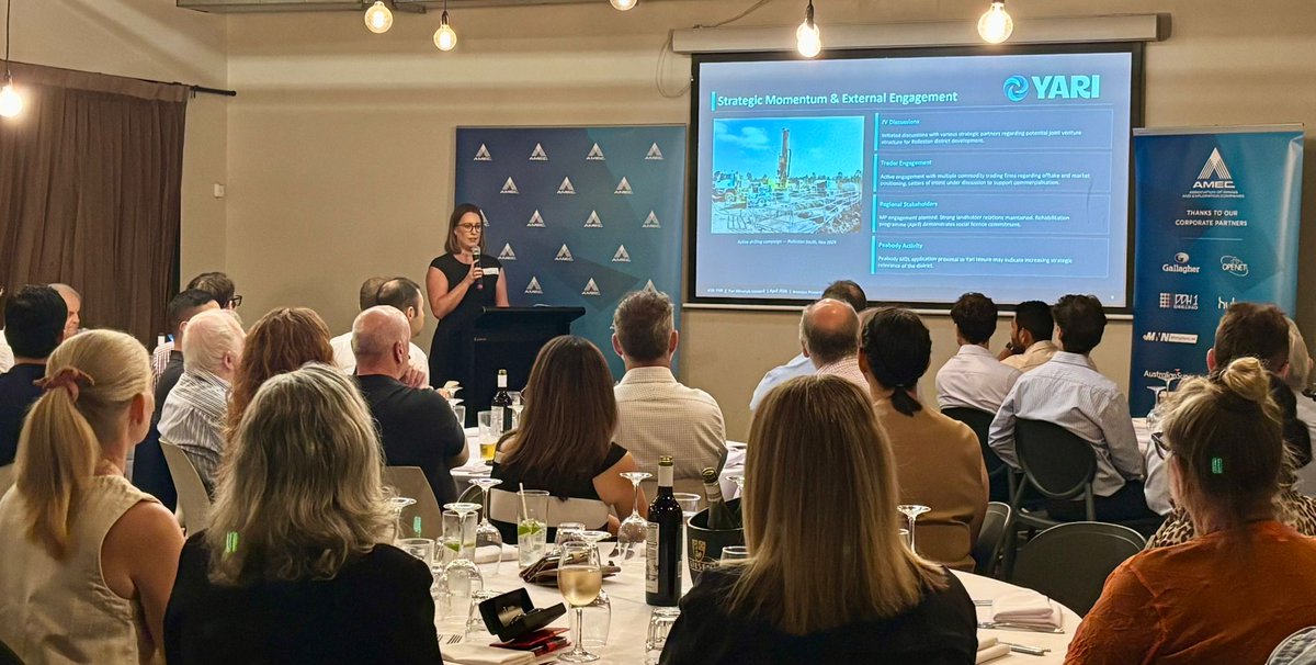 YariResources's tweet photo. Our Executive Director Courtney Taylor presented at the Austex x @amec_org Brisbane Resources Lunch Series yesterday, speaking to a room of resources industry professionals and investors.

Courtney outlined our strategy to unlock district-scale value in the Bowen Basin through its Rolleston South Coal Project, a 222.9Mt JORC resource located 20km south of Rolleston, Queensland, adjacent to Glencore's operating mine and 40km from the Blackwater rail system.

$YAR #YariMinerals #ASX #Mining #Coal #Resources #BowenBasin