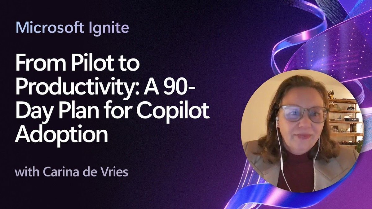 dotnet's tweet photo. Copilot adoption stuck?
This #MSIgnite session lays out a 90‑day plan with weekly rituals, prompt libraries, and real org data showing 30%+ sustained usage. Sharp guidance for .NET teams rolling out Copilot for real.
Watch the replay: 🎥 https://t.co/GOifVO4IOz https://t.co/zV6fBjrupB