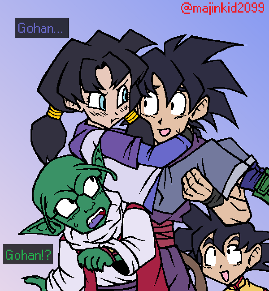 majinkid2099's tweet photo. Wanted to do a semi redraw with Gohan &amp; crew https://t.co/vdRVmoFepW