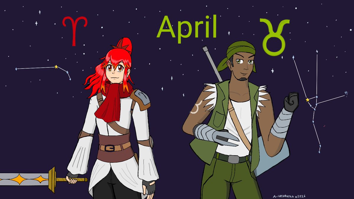 bumpernyan's tweet photo. April is the Fourth month of year. Whoever’s Birthday is on April. We’ll have Amberlynn Aries and Jaylen Taurus. As your character. April is the Nature of spring and the weather of rainy season.
#OC #CoolOC #Zodiac #digitalart #illustration https://t.co/LJALQajG4m