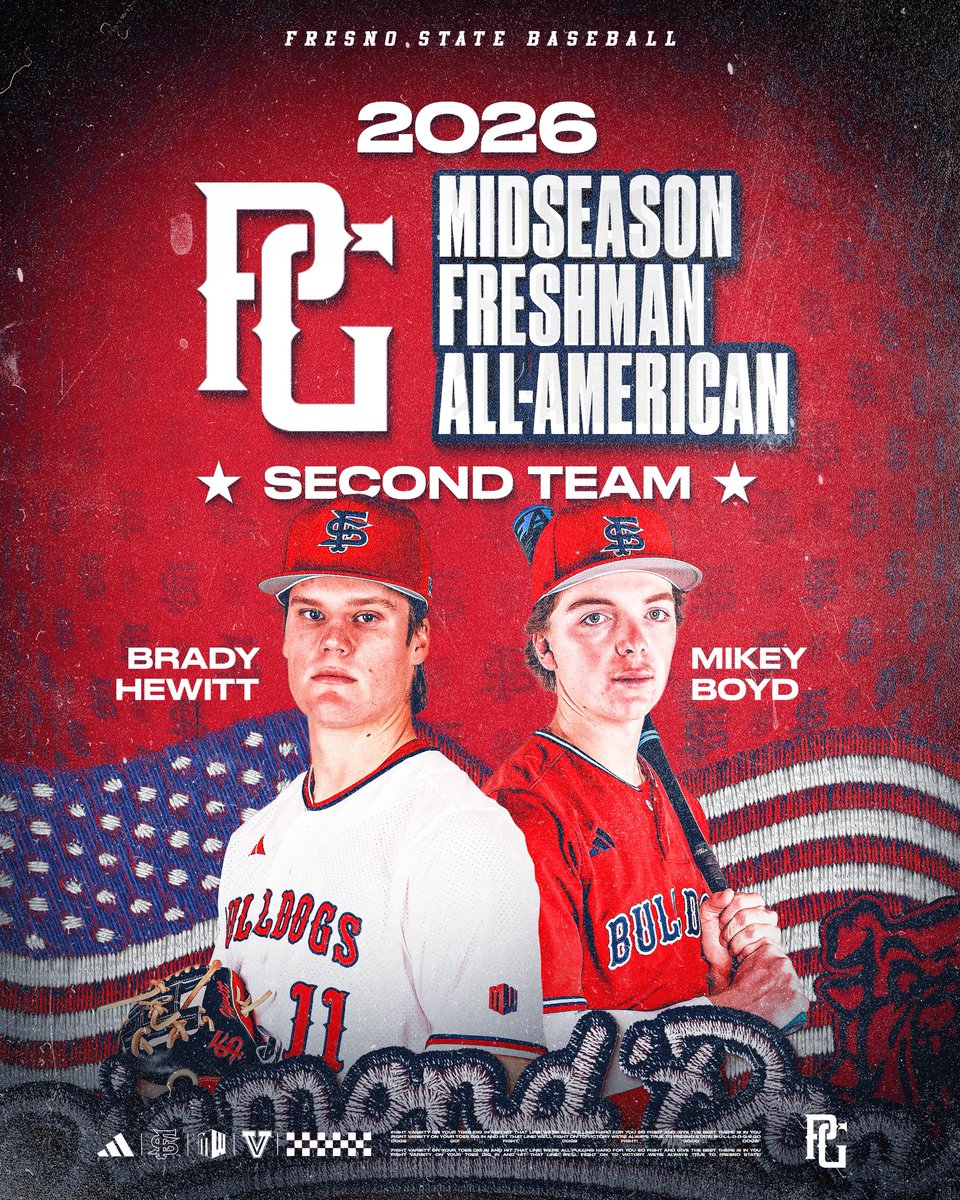 FresnoStateBSB's tweet photo. THE ROOKIES 🫡 

Brady Hewitt and Mikey Boyd have been named Midseason Freshman All-Americans by @PerfectGameUSA ‼️ 

#DiamondDogs @PGCollegeBall https://t.co/BIj5PAMKtx