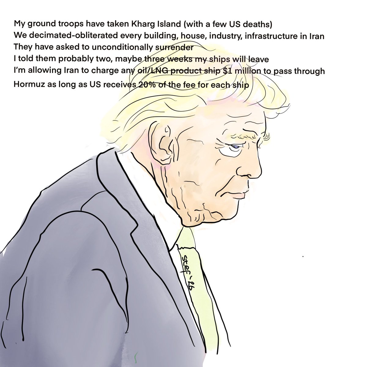 steffsea's tweet photo. @AmericanForce_ @Bannons_WarRoom @PressSec @WhiteHouse @TrumpDailyPosts @TrumpWarRoom @cnnbrk @realDonaldTrump @ChrisMurphyCT @DailyIranNews @IranIntl_En @GovNewsroom @LBC @YourAnonOne @NATO @CanadianPM @EU_Commission @CNNnews18 
My prediction for Trump speech. Stop Iran war now. https://t.co/RDxNCMLoSR
