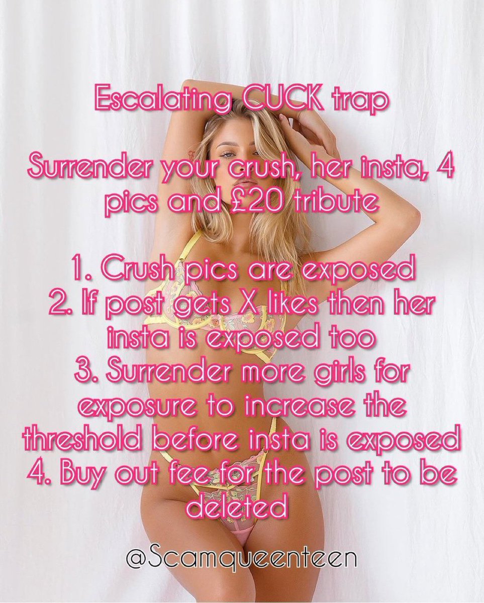 Clint_wright7's tweet photo. Come play escalating CUCK trap...
Where you have to keep exposing girls to me in order to stop them being exposed 😈

We can agree a buyout fee.. e.g. total number of likes * $15

Findom catfish cuck irl scam expose trap debt blackmail risk wankbattle wankchat goon sissy crypto https://t.co/0UhcFC8Gkw