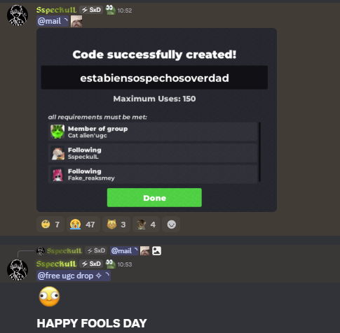 SspeckulL's tweet photo. @shyxdevy @devysi2 @ivQuietly I played a prank on him on my server about a free ugc https://t.co/SBTZMx3Xvv