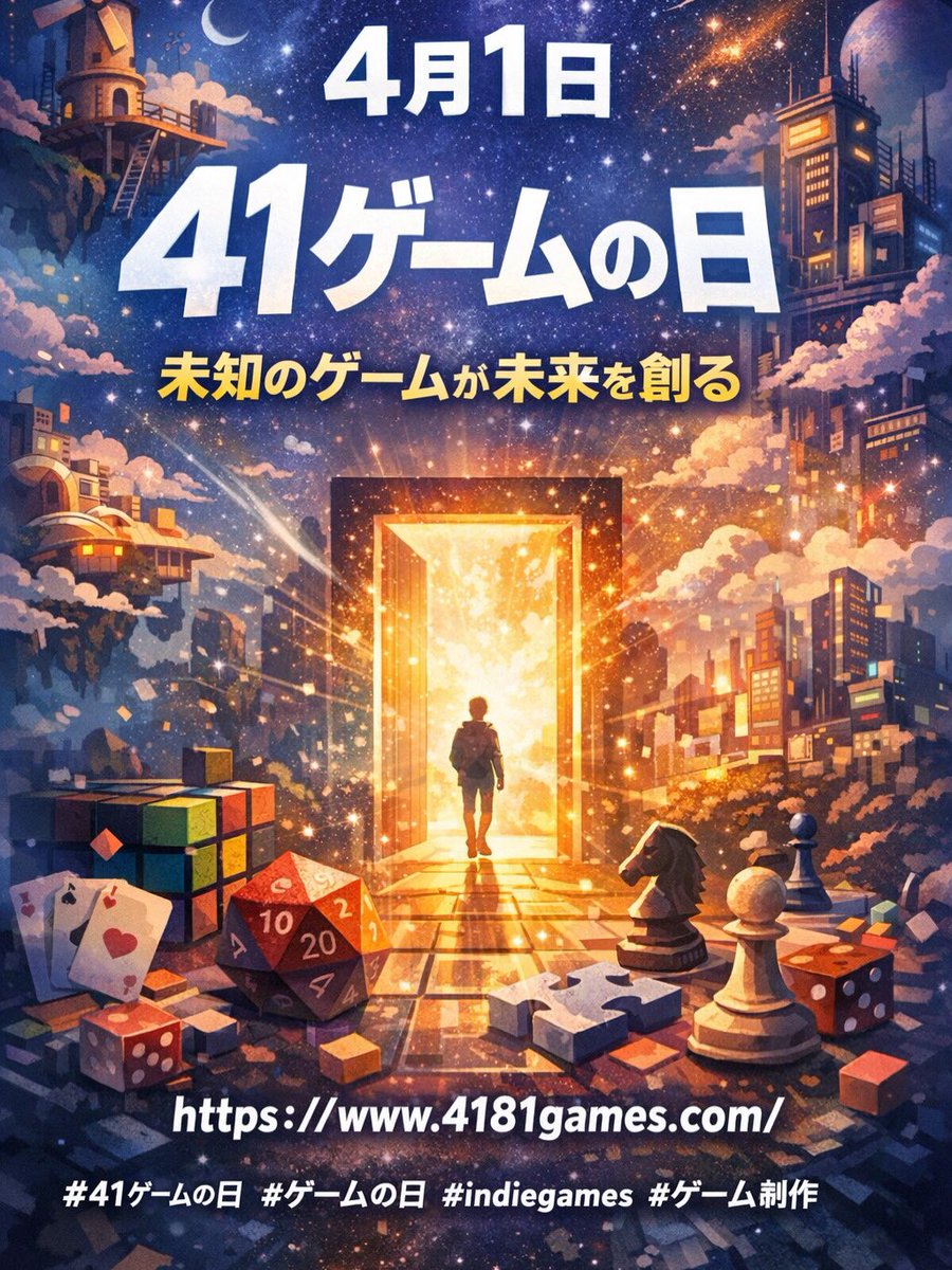 4181games's tweet photo. 4月1日は「41ゲームの日」。

遊びは、ただの娯楽じゃない。
思考を変え、社会を変える「装置」だ。

まだ知られていないゲームがある。
まだ作られていない遊びがある。

今日、その入口を開く。

https://t.co/SJnXHc3Z0d

#41ゲームの日 #ゲームの日 #indiegames #ゲーム制作 https://t.co/tMnat8cgvL
