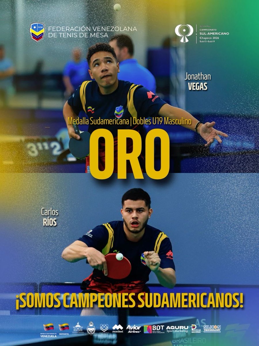 cecilio_correa's tweet photo. Nuestro atletas Jonathan y Josué son campeones suramericanos en dobles masculino u19!!! Viva Venezuela 🇻🇪 https://t.co/bbUEpzK4y6